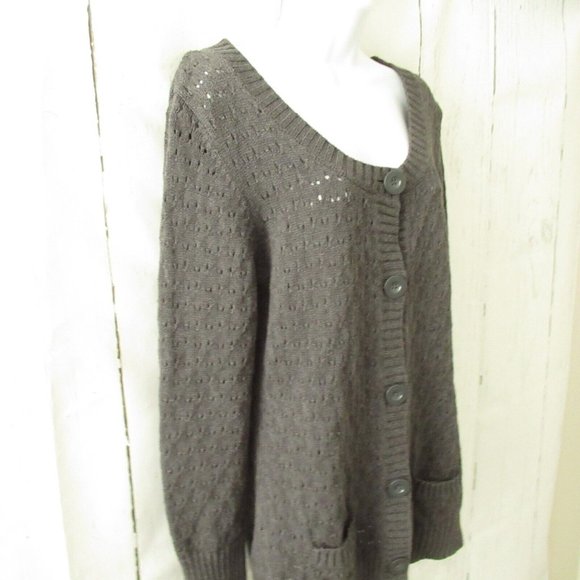 GAP  Cardigan Sweater  L Large Gray Button Up Open Knit Pockets Grandpa - Picture 3 of 6